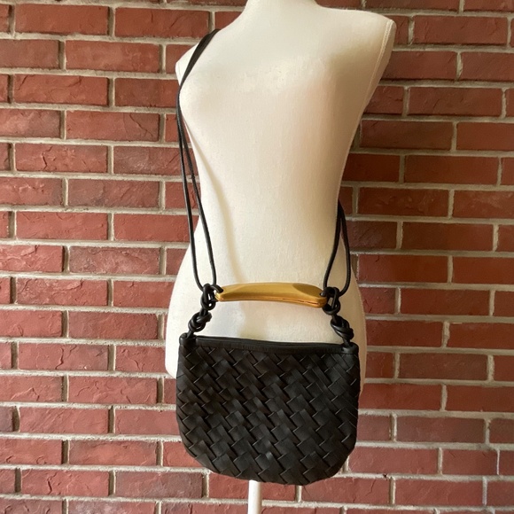 Walter Baker Hazel Black Woven Leather Crossbody Gold Handle Bag - Picture 12 of 12